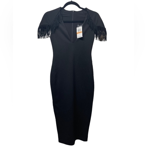 Nookie Mendez Fringe Detail Black Midi Dress Small NWT - Picture 6 of 8
